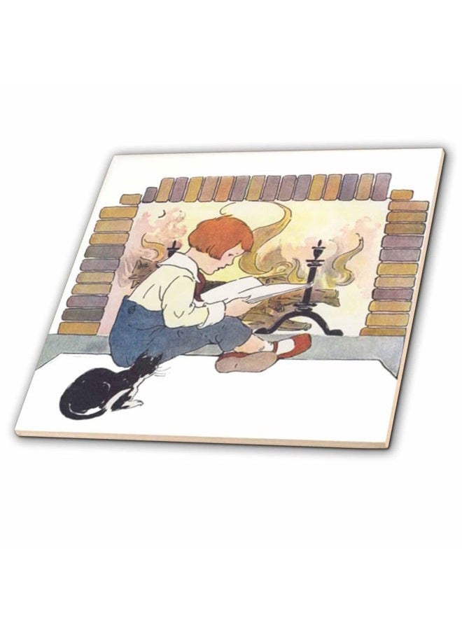 3DROSE ct_29051_2 Reading by The Fireplace-Ceramic Tile, 6-Inch - Image 1
