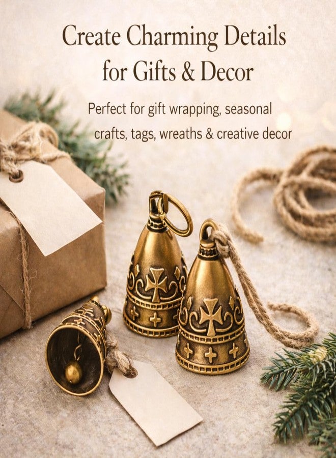 kcrygogo 10PCS Handmade Brass Bells with Jute Twine, Rustic Decorative Small Bells for Crafts, Wreaths, Gift Wrapping, Christmas Decor, Wedding and Church Decorations - Image 3