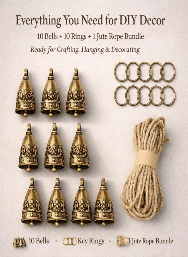 kcrygogo 10PCS Handmade Brass Bells with Jute Twine, Rustic Decorative Small Bells for Crafts, Wreaths, Gift Wrapping, Christmas Decor, Wedding and Church Decorations - Image 4