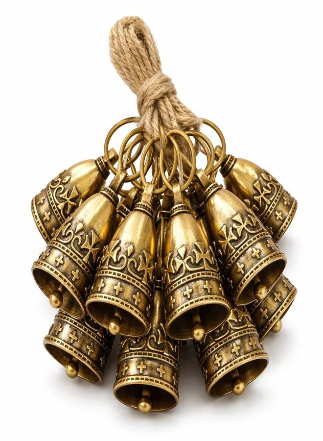 kcrygogo 10PCS Handmade Brass Bells with Jute Twine, Rustic Decorative Small Bells for Crafts, Wreaths, Gift Wrapping, Christmas Decor, Wedding and Church Decorations - Image 1