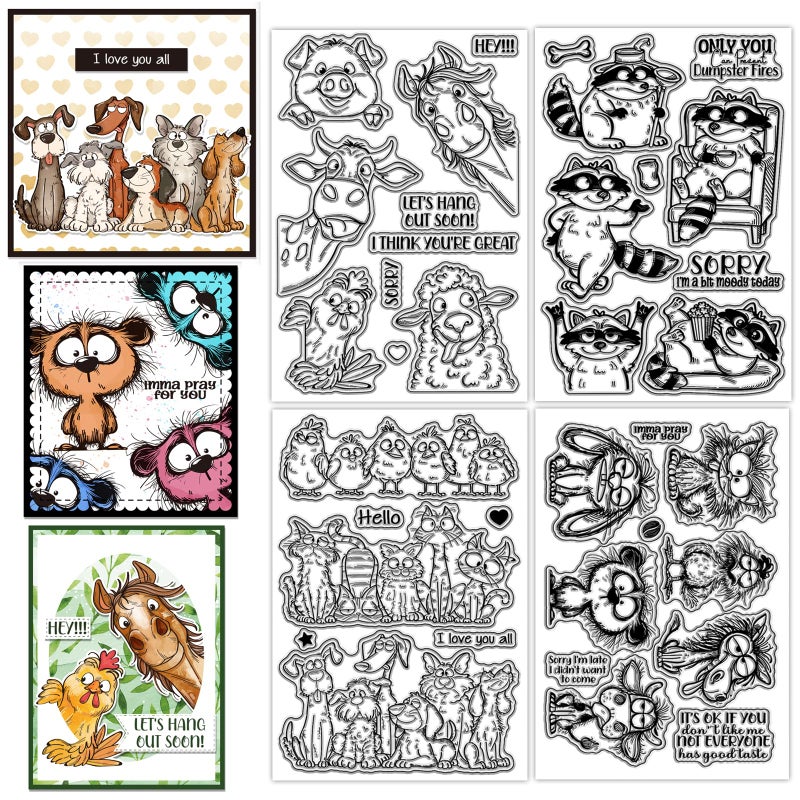 CHGCRAFT 4 Sheets 4 Styles Funny Animals Clear Stamps Peeking Animals Transparent Stamps Silicone Clear Stamp Seals for DIY Scrapbooking Photo Album Decoration, 4.3Ã—6.3 inch - Image 1