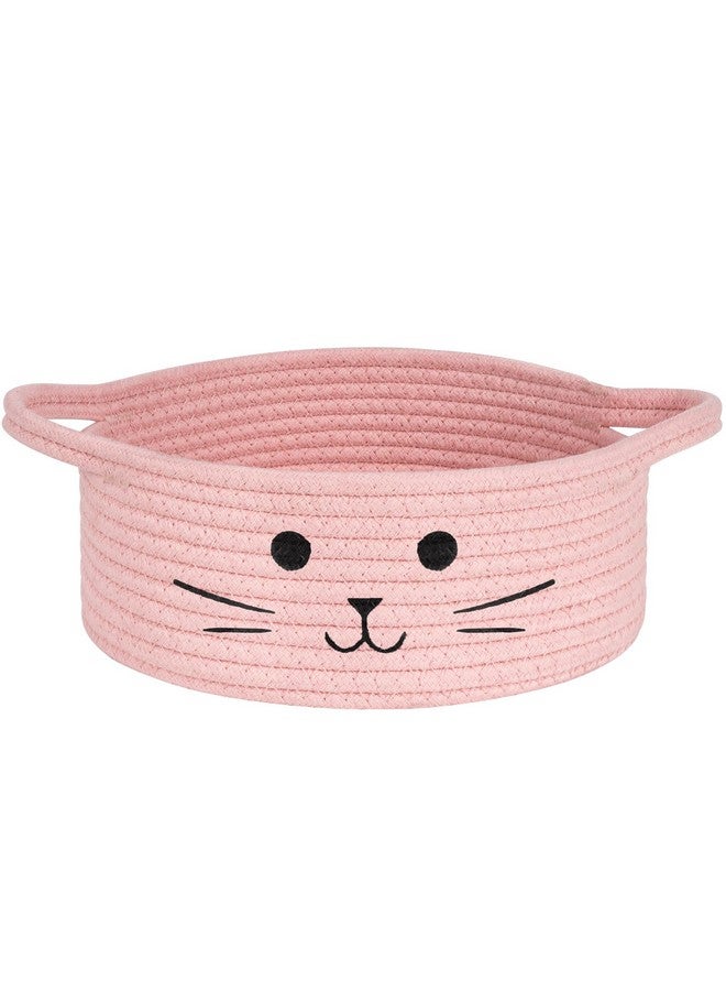 HiChen Small Rope Basket, Pink Cute Cat Toy Basket for Living Room, Gift Baskets Empty for Living Room, Decorative woven Baskets for Nursery, Baby Organizing & Towel Storage, 9.8 x 4 inches - Image 1