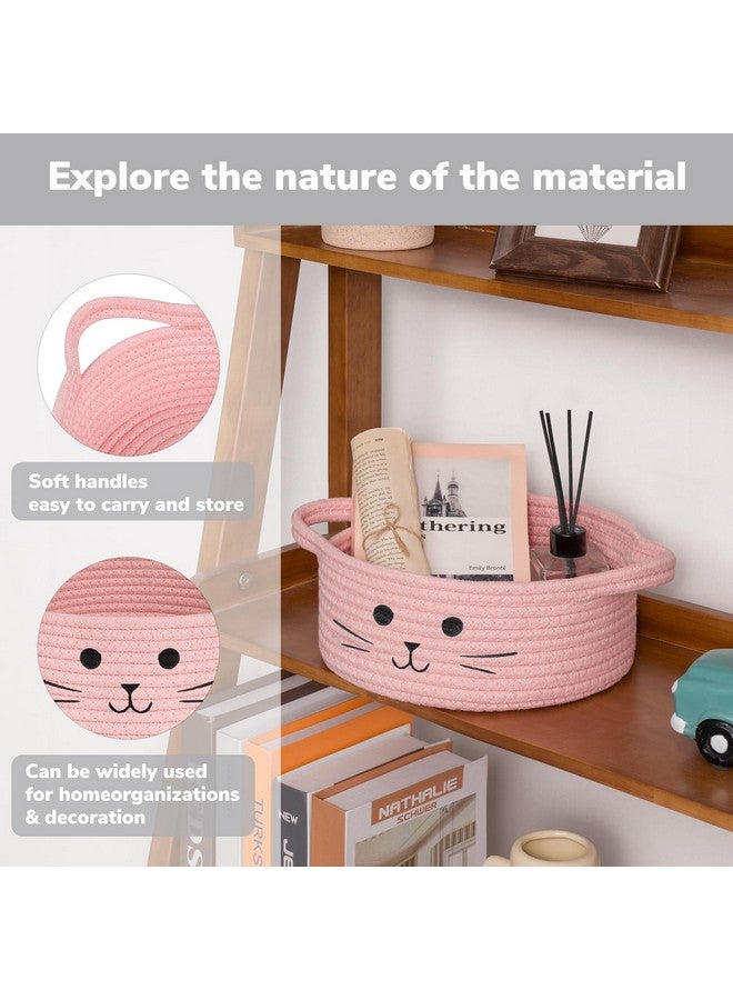 HiChen Small Rope Basket, Pink Cute Cat Toy Basket for Living Room, Gift Baskets Empty for Living Room, Decorative woven Baskets for Nursery, Baby Organizing & Towel Storage, 9.8 x 4 inches - Image 3