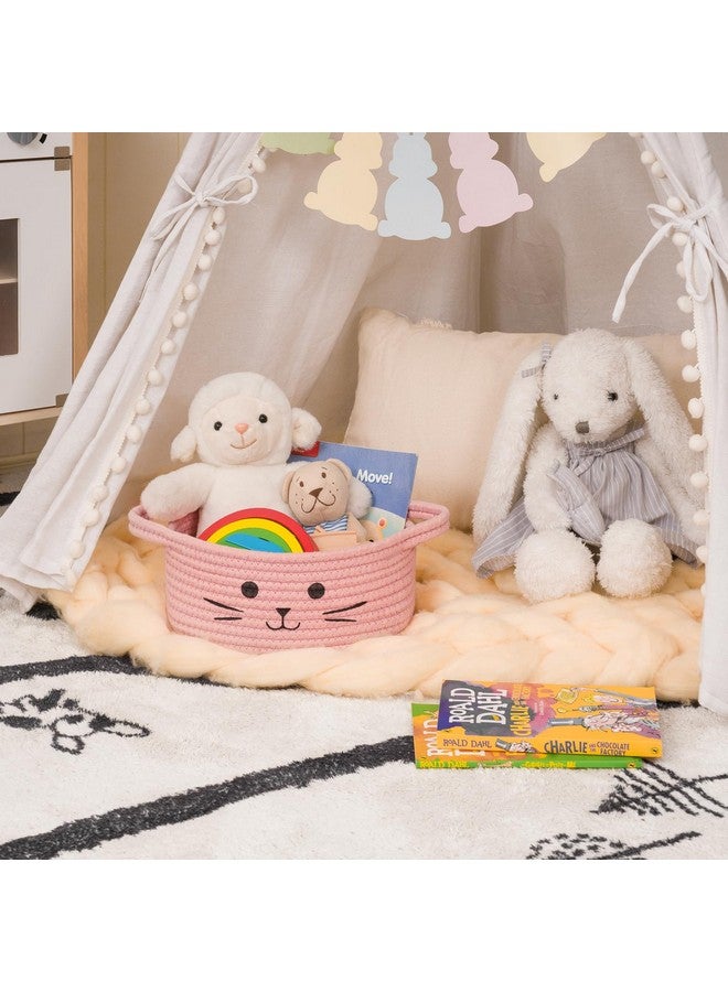 HiChen Small Rope Basket, Pink Cute Cat Toy Basket for Living Room, Gift Baskets Empty for Living Room, Decorative woven Baskets for Nursery, Baby Organizing & Towel Storage, 9.8 x 4 inches - Image 2