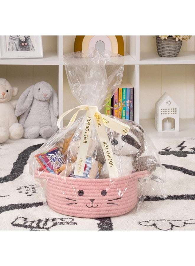 HiChen Small Rope Basket, Pink Cute Cat Toy Basket for Living Room, Gift Baskets Empty for Living Room, Decorative woven Baskets for Nursery, Baby Organizing & Towel Storage, 9.8 x 4 inches - Image 5