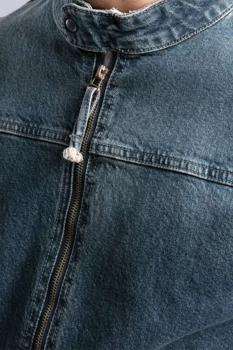 كاتش جاكيت جينز مطرز بنمط راكبي الدراجات النارية