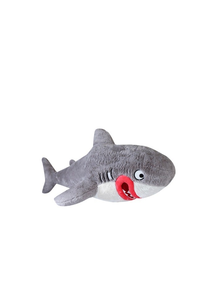 Magnolia Lipstick Shark: A soft pillow that adds a touch of fun to your children's room! Features a gray color and a size of 100 cm  - Image 1