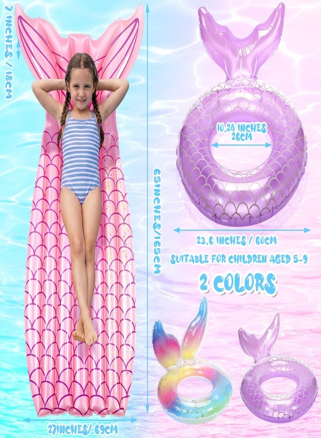 Vertintong 5 Pack Pool Floats Include 4 Pcs Multicolor Mermaid Inflatable Pool Float Tube 1 Pcs Floatie Raft Mermaid Tail Swim Ring for Beach Water Toys - Image 2