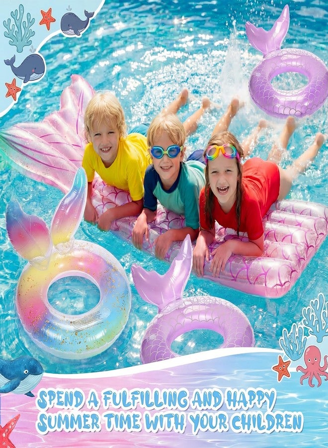 Vertintong 5 Pack Pool Floats Include 4 Pcs Multicolor Mermaid Inflatable Pool Float Tube 1 Pcs Floatie Raft Mermaid Tail Swim Ring for Beach Water Toys - Image 5