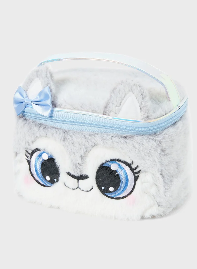 Claires Blue Husky Makeup Bag