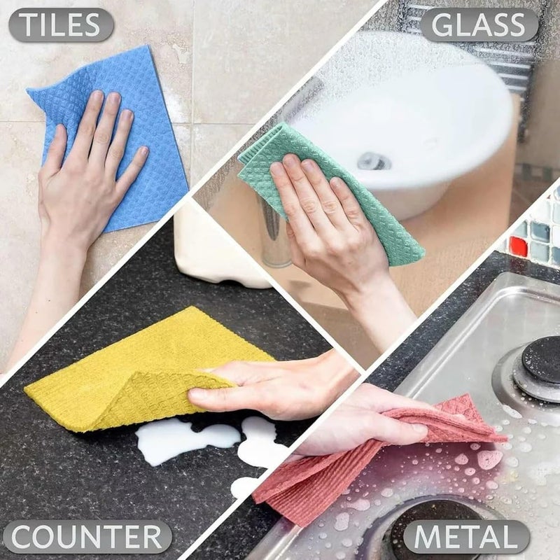Purewipe Kitchen Cleaning Sponge Wipes Reusable Kitchen wipes for cleaning 15 x 15 MultiColor Kitchen Cleaner Wipes for Stove Slab Table Super Absorbent Wipes for Kitchen Cleaning 5 Piece - Image 4