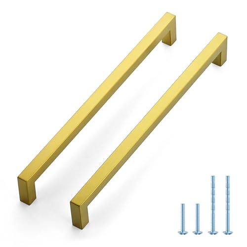 JOY DECOR 5 Pack Cabinet Handles Gold Cabinet Pulls 10 Inch Kitchen Handles Square Drawer Pulls Stainless Steel Drawer Hardware Handles 256mm Hole Centers - Image 1