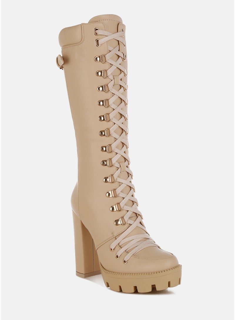 London Rag Beige Cushion Collared Lace Up Boots - Image 2