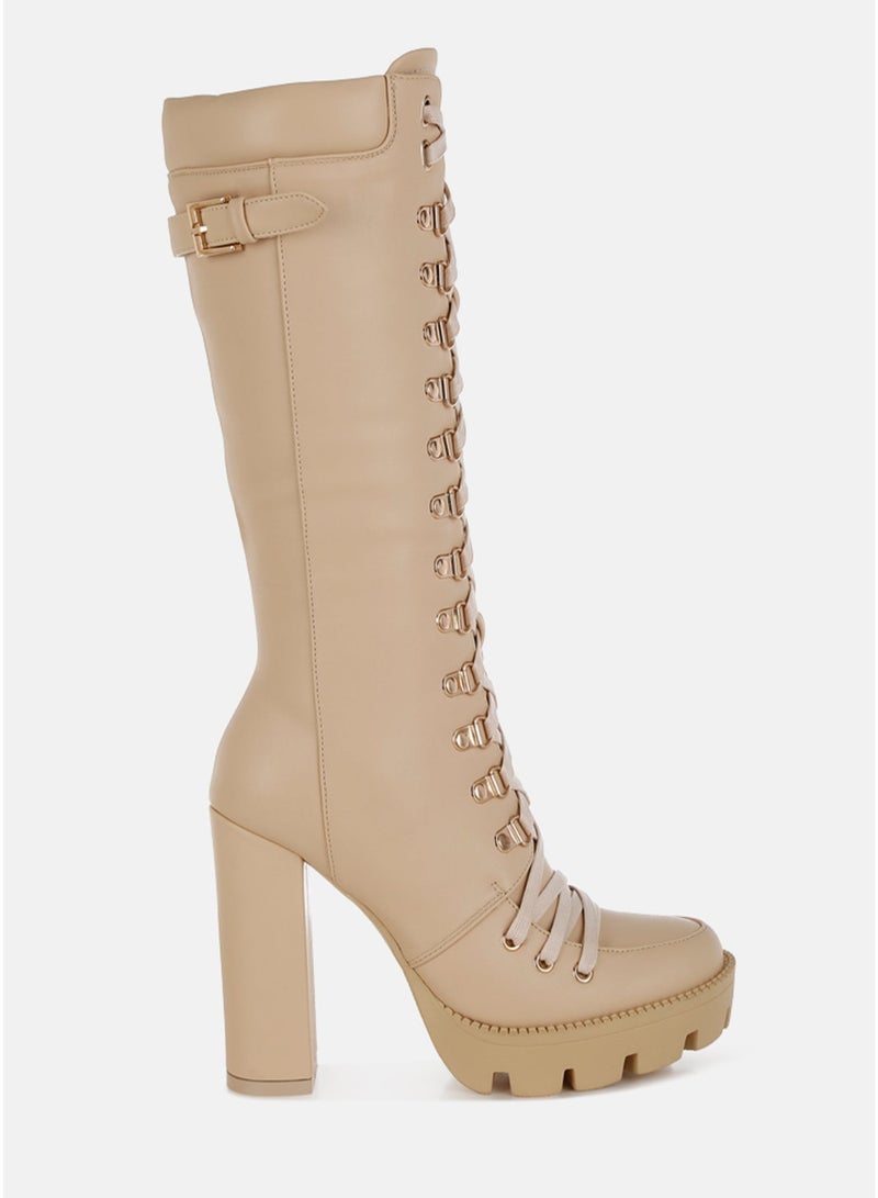 London Rag Beige Cushion Collared Lace Up Boots - Image 1
