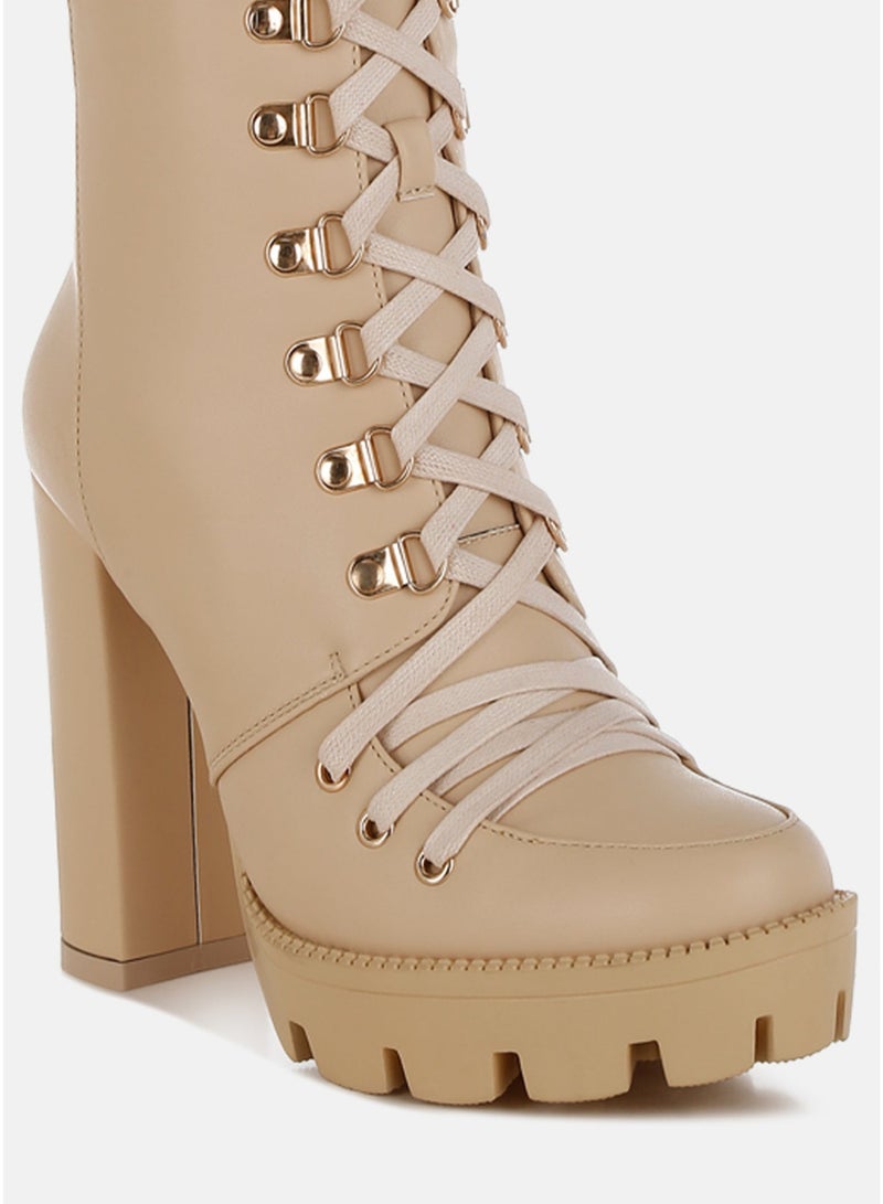 London Rag Beige Cushion Collared Lace Up Boots - Image 4