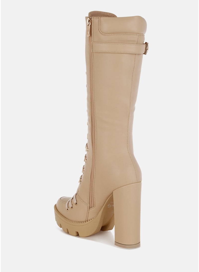 London Rag Beige Cushion Collared Lace Up Boots - Image 3