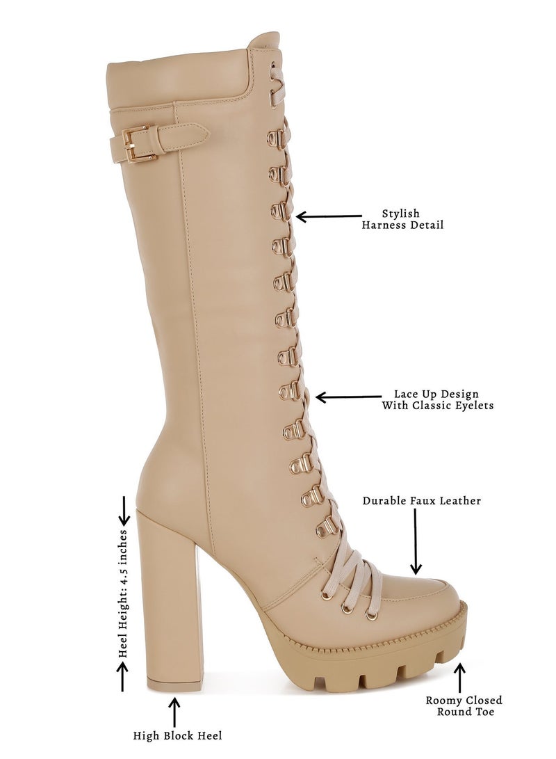 London Rag Beige Cushion Collared Lace Up Boots - Image 5