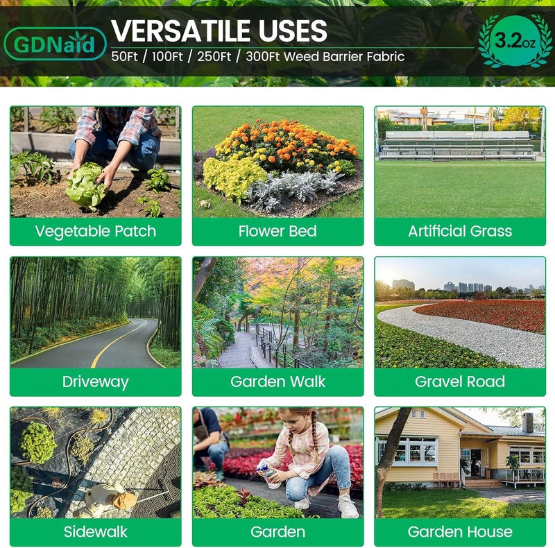 GDNaid Store 4ftx300ft Weed Barrier Landscape Fabric Heavy Duty, 3.2oz Weed Barrier Fabric, Weed Fabric Garden Fabric, Woven Geotextile Fabric - Image 4