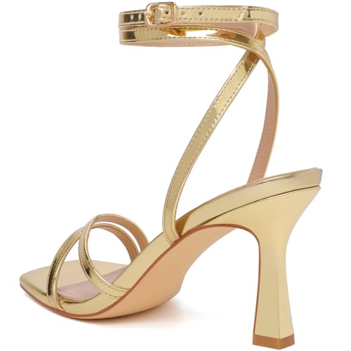 Mostrin Gold Womens Strappy Lace Up Ankle Strap Sandals - Open Toe, Stiletto Heels for Wedding, Prom, Party & Daily Wear - Size 7 - Image 3