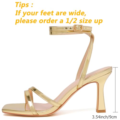 Mostrin Gold Womens Strappy Lace Up Ankle Strap Sandals - Open Toe, Stiletto Heels for Wedding, Prom, Party & Daily Wear - Size 7 - Image 2