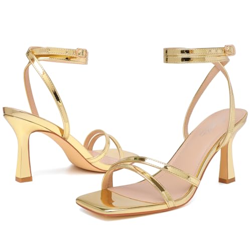 Mostrin Gold Womens Strappy Lace Up Ankle Strap Sandals - Open Toe, Stiletto Heels for Wedding, Prom, Party & Daily Wear - Size 7 - Image 5