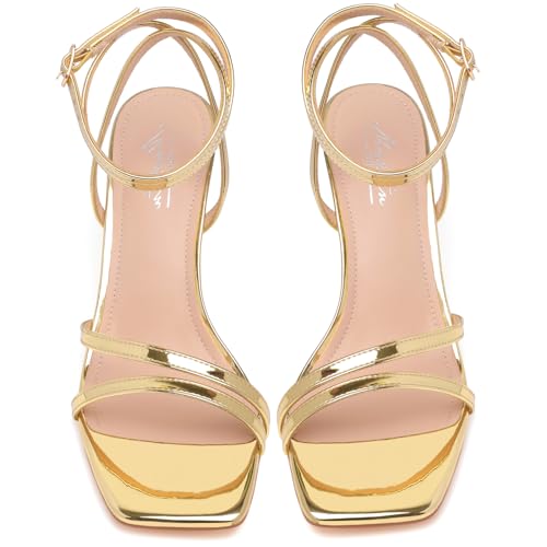 Mostrin Gold Womens Strappy Lace Up Ankle Strap Sandals - Open Toe, Stiletto Heels for Wedding, Prom, Party & Daily Wear - Size 7 - Image 4