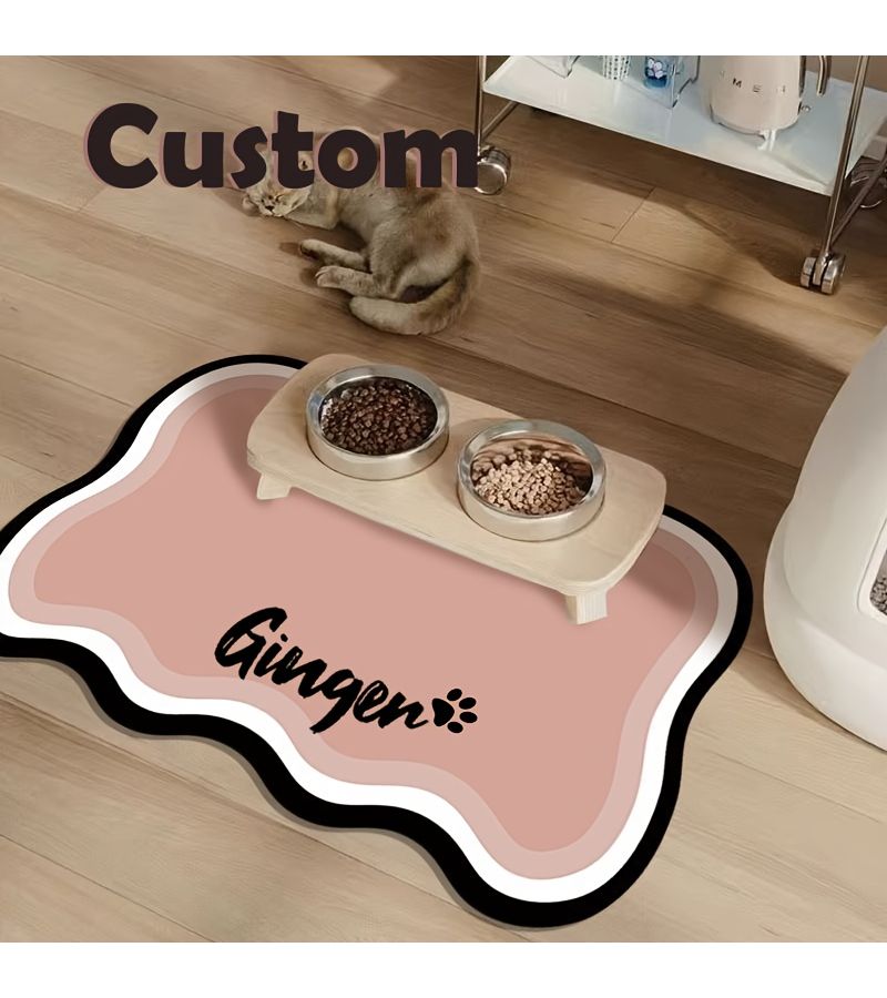 Customizable Quick Dry Pet Feeding Mat Dark Gray Personalized With Pet Name Splash Proof Absorbent Easy To Clean Suitable For Dogs And Cats Paw Print Design Machine Washable Pet Mat Perfect Gift For Pet Owners - Image 1