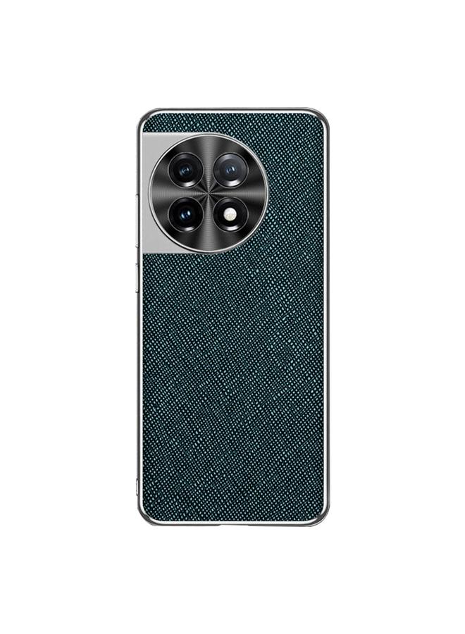 The Bros Case For OnePlus 11 Silver Edge Cross Texture PU Leather Phone Case