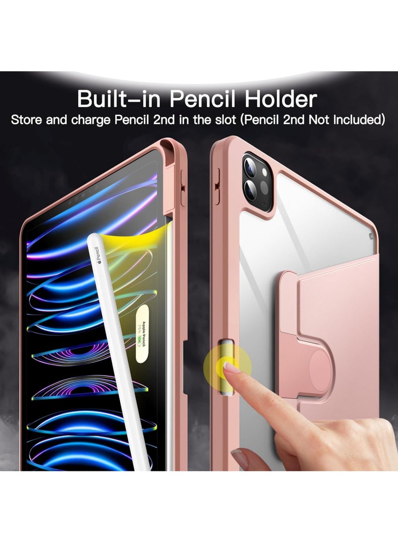 روك بو جراب دوار لجهاز iPad Pro مقاس 11 بوصة (M5/M4) 2025/2024 مع حامل قلم رصاص، جراب واقٍ يدور 360 درجة، غطاء خلفي شفاف، غطاء إيقاظ/سكون تلقائي لجهاز 2024/2025 Pro مقاس 11 بوصة M5/M4، سكون/إيقاظ تلقائي - Image 5