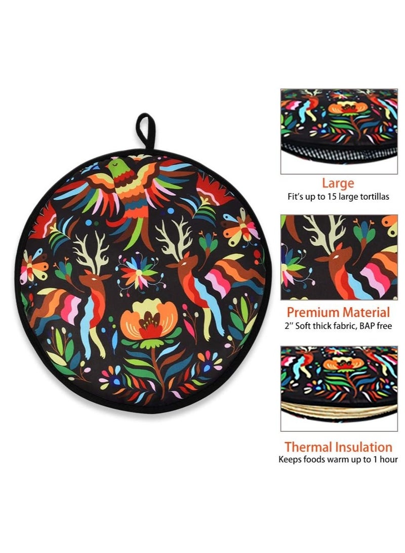 ELLEGLAM Tortilla Warmer Pouch 12 Inch Insulated & Microwaveable Fabric Tortilla Keeper Holder Keeps Warm for Corn Flour Taco Pizza Bread up to One Hour,Black  - Image 2