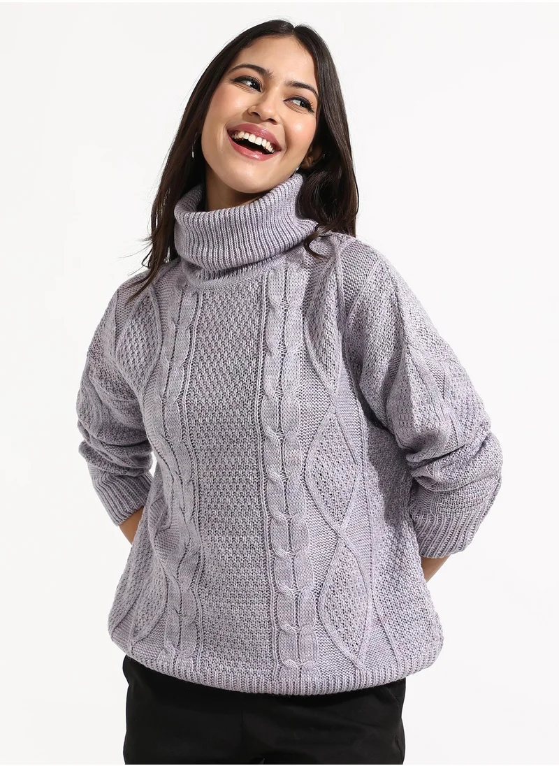 كامبوس سوترا Women's Moon Grey Cable Knit Sweater