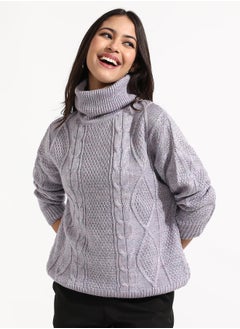 Campus Sutra Women's Moon Grey Cable Knit Sweater  - Image 2