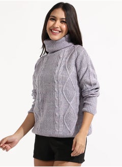 Campus Sutra Women's Moon Grey Cable Knit Sweater  - Image 3