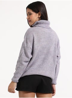 Campus Sutra Women's Moon Grey Cable Knit Sweater  - Image 5