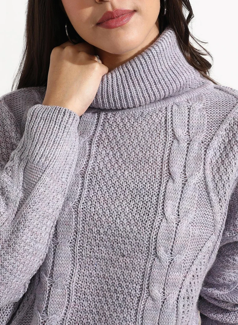 Campus Sutra Women's Moon Grey Cable Knit Sweater
