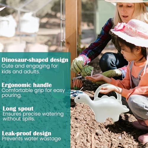 Go Hooked Plastic Dinosaur Shape 1 Liter Kids Watering Can for House Plants & Garden Plants Roar Some Gardening Dino Shaped Delight Garden Time Travel (Pack of 1, White, 1 Liter) - Image 3