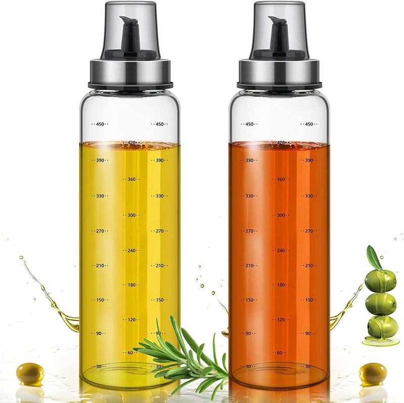Baskety Glass Oil Dispenser Leakproof Oiler Tank Household Stainless Steel Condiment Dispenser Seasoning Bottle 500ml (Set of 2) B - Image 1