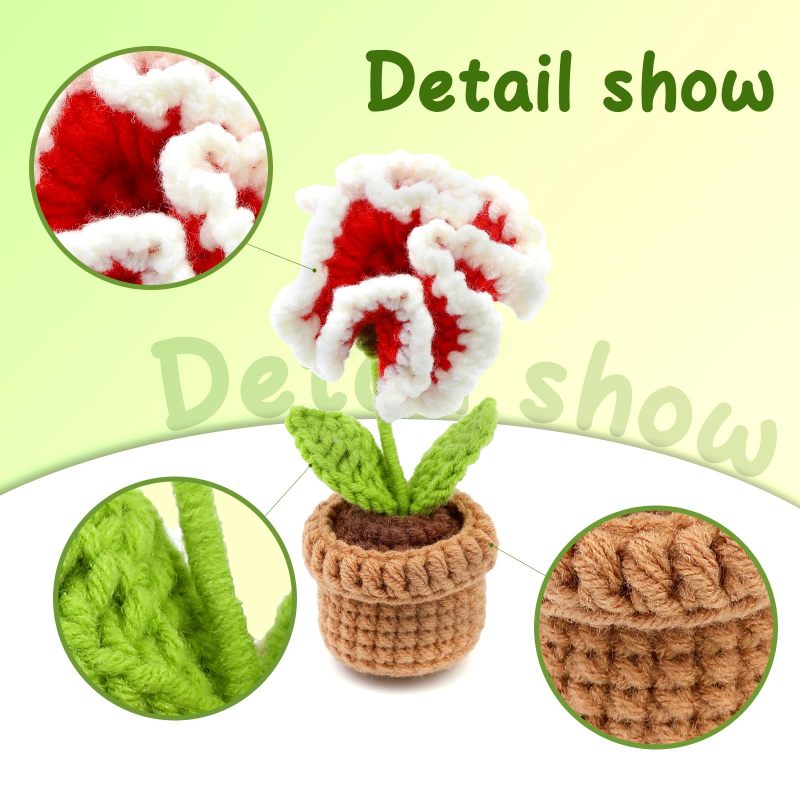 Crochet Kit For Beginners 3 Potted Flowers Red Crochet Set - Complete Learn To Crochet Set With Video Tutorial Step By Step Crochet Instructions For Adults Craft Lovers - Image 5