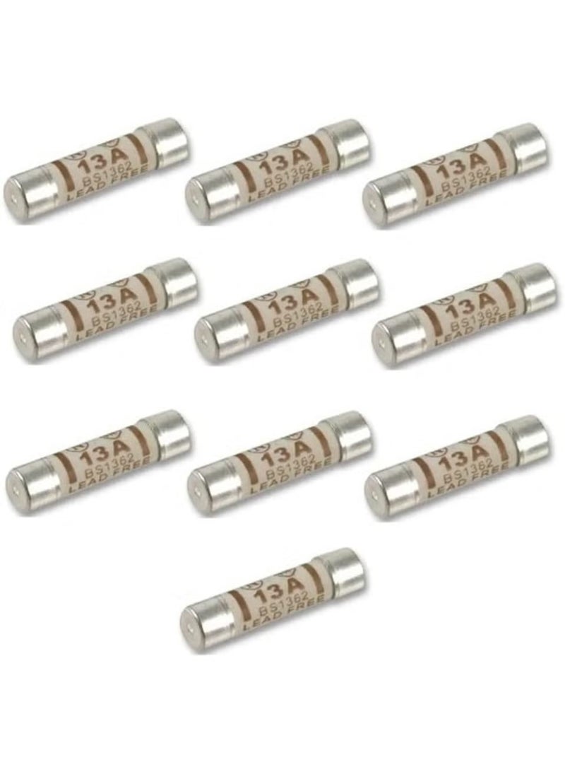 BH02293 (10 Pcs) BS1362 Fuse Cartridge, 13 amp - Pack of 10 Pieces.Seamless Riveting BS1362 British Plug Fuse - Image 1
