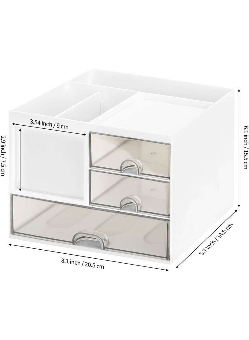 KASTWAVE Desk Organizer With Drawers, Cosmetic/Makeup Vanity Organizer Box, 3-Drawer Plastic Stationery Storage, Desktop Storage for Office, School, Home (White) - Image 4