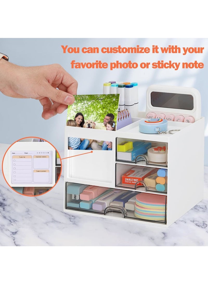 KASTWAVE Desk Organizer With Drawers, Cosmetic/Makeup Vanity Organizer Box, 3-Drawer Plastic Stationery Storage, Desktop Storage for Office, School, Home (White) - Image 3