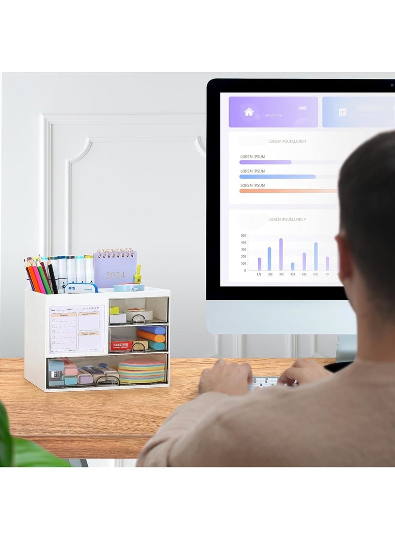 KASTWAVE Desk Organizer With Drawers, Cosmetic/Makeup Vanity Organizer Box, 3-Drawer Plastic Stationery Storage, Desktop Storage for Office, School, Home (White) - Image 5