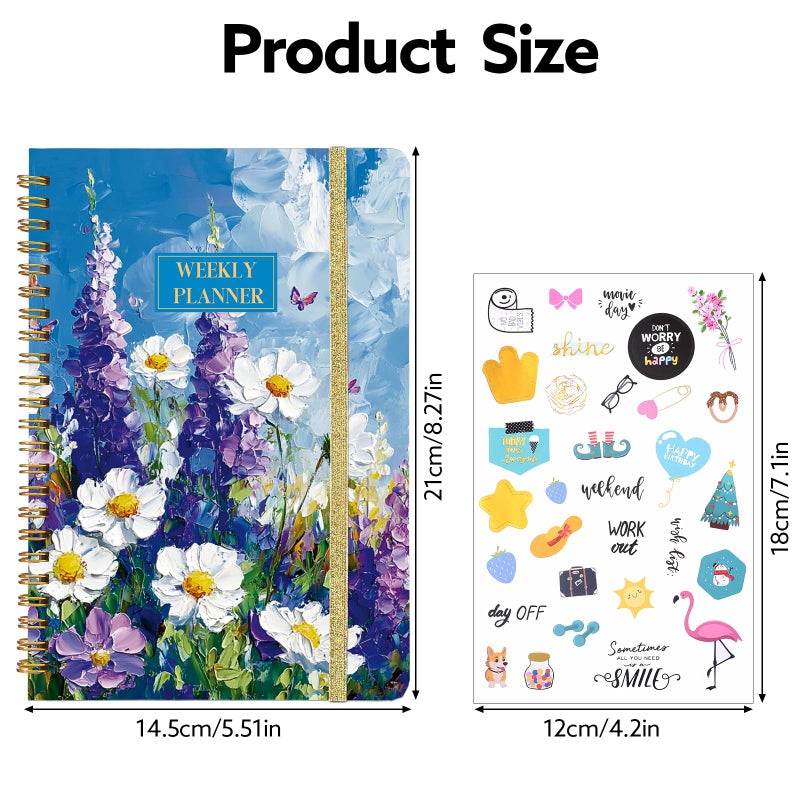Thboxes Undated Weekly Planner, A5 Weekly To Do List Notebook with Habit Tracker Spiral Binding Weekly Planner Notebook with Stickers Home Work School Supplies, Purple Flower - Image 3