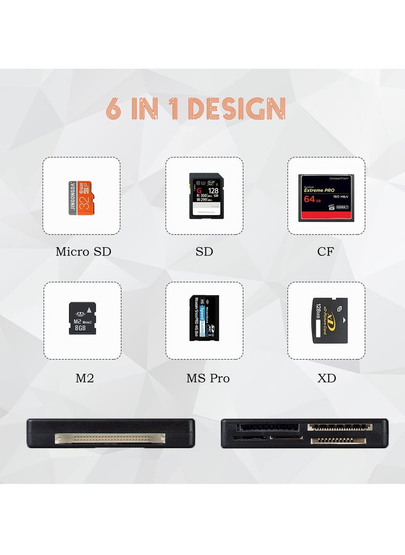 6 in 1 Memory Card Reader - Universal USB Card Reader for SD/Micro SD/CF/XD/MS Pro/M2 Card