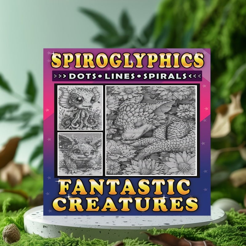 Mysterious Point Spirals And Line Arrays Fantasy Creature Coloring Book With 21 Puzzles 3D Monochrome Coloring Pages Stress Relief For Adults NI052 - Image 1