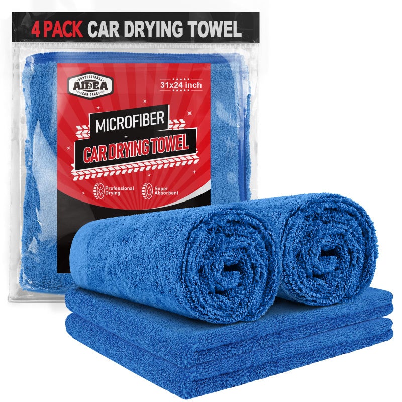 AIDEA Microfiber Towels for Cars4PK Large Professional Car Drying Towel ScratchFree Absorbent Drying Towel for Cars SUVs RVs Trucks and Boats 24inx 31in Blue