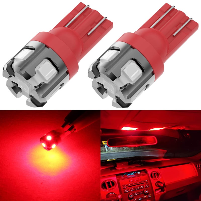 PHINLION 194 LED Light Bulb Red Super Bright 168 2825 W5W T10 Wedge 6SMD 3030 Chipsets LED Replacement Bulbs for Car Dome Map Parking Door Courtesy Side Marker License Plate Lights