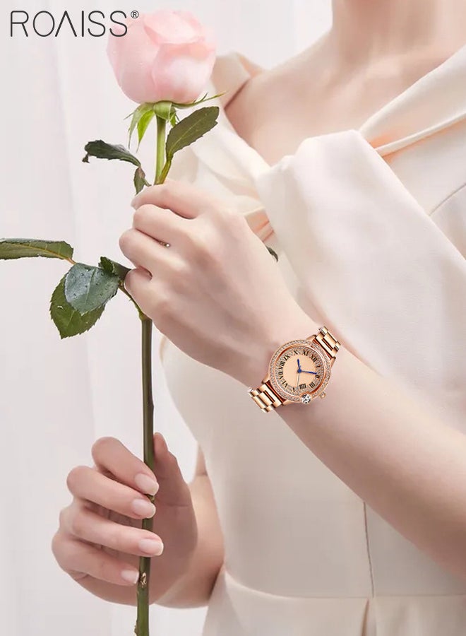 رويس ساعة كوارتز بحزام فولاذي للنساء، ساعة بقرص دائري مع زخرفة ألماس الزركونيوم ومقياس روماني، ساعة يد فاخرة مقاومة للماء كهدية للسيدات - Image 2