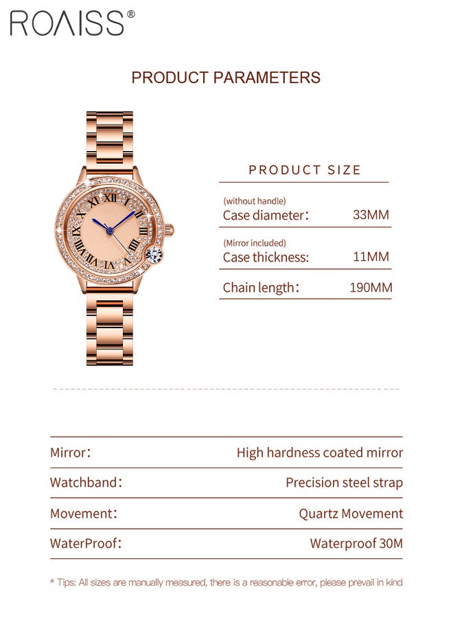 رويس ساعة كوارتز بحزام فولاذي للنساء، ساعة بقرص دائري مع زخرفة ألماس الزركونيوم ومقياس روماني، ساعة يد فاخرة مقاومة للماء كهدية للسيدات - Image 3