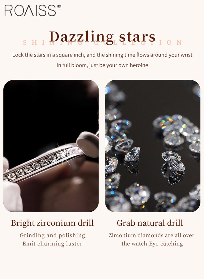 رويس ساعة كوارتز بحزام فولاذي للنساء، ساعة بقرص دائري مع زخرفة ألماس الزركونيوم ومقياس روماني، ساعة يد فاخرة مقاومة للماء كهدية للسيدات - Image 5
